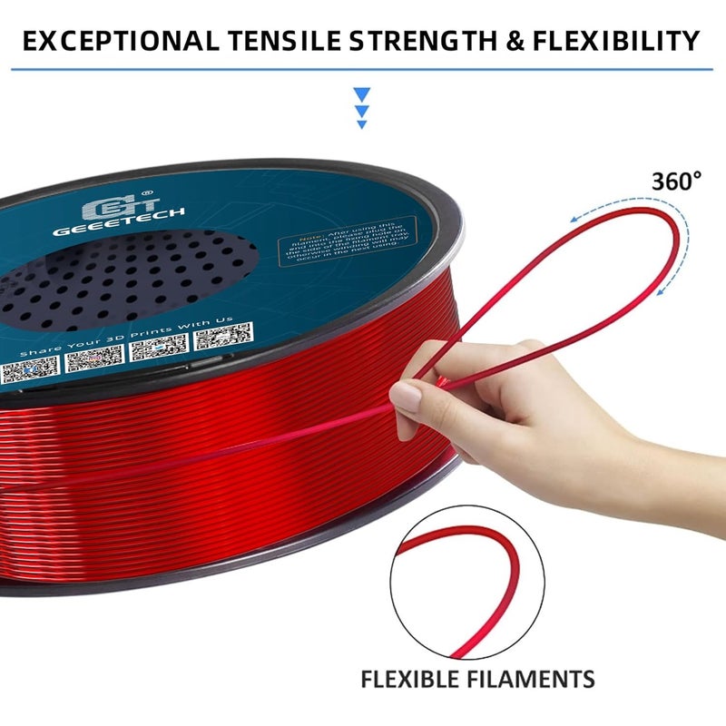 Geeetech TPU Filament 1.75mm, 1KG (2.2lbs) Spool – 95A Flexible 3D Printer Filament with High Elasticity, Dimensional Accuracy ±0.03mm, Fits Most FDM Printers, Clear Red - Image 4